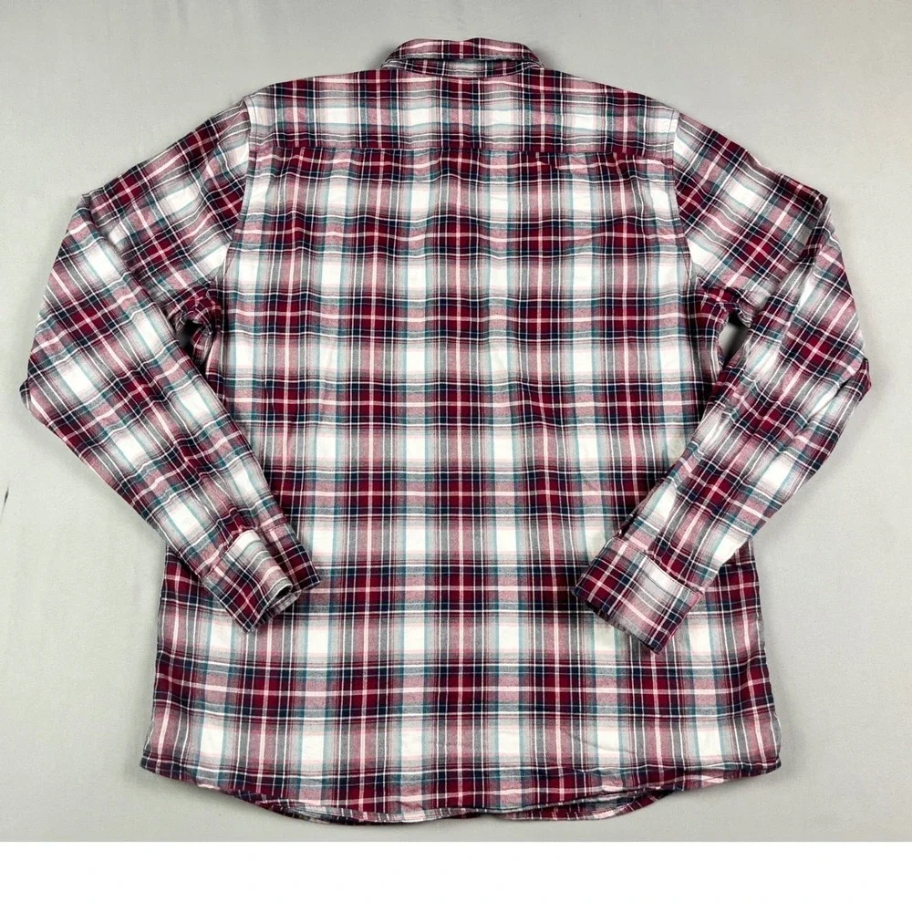 Banana Republic Mens Tall L Untucked Slim Fit Ultra-Soft Flannel Plaid Shirt Red
